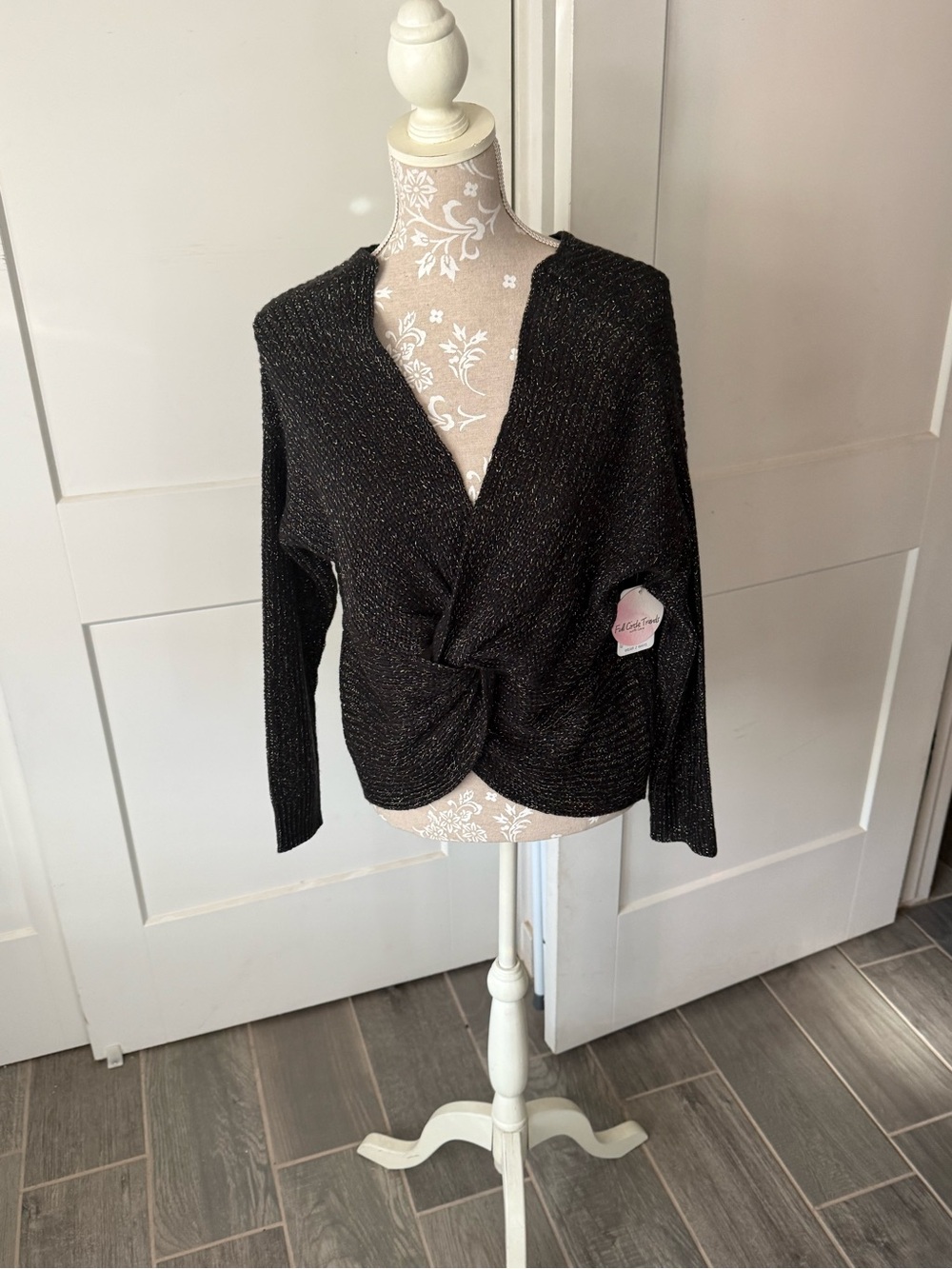 Women's V-Neck Twist-Front Sweater - Black
